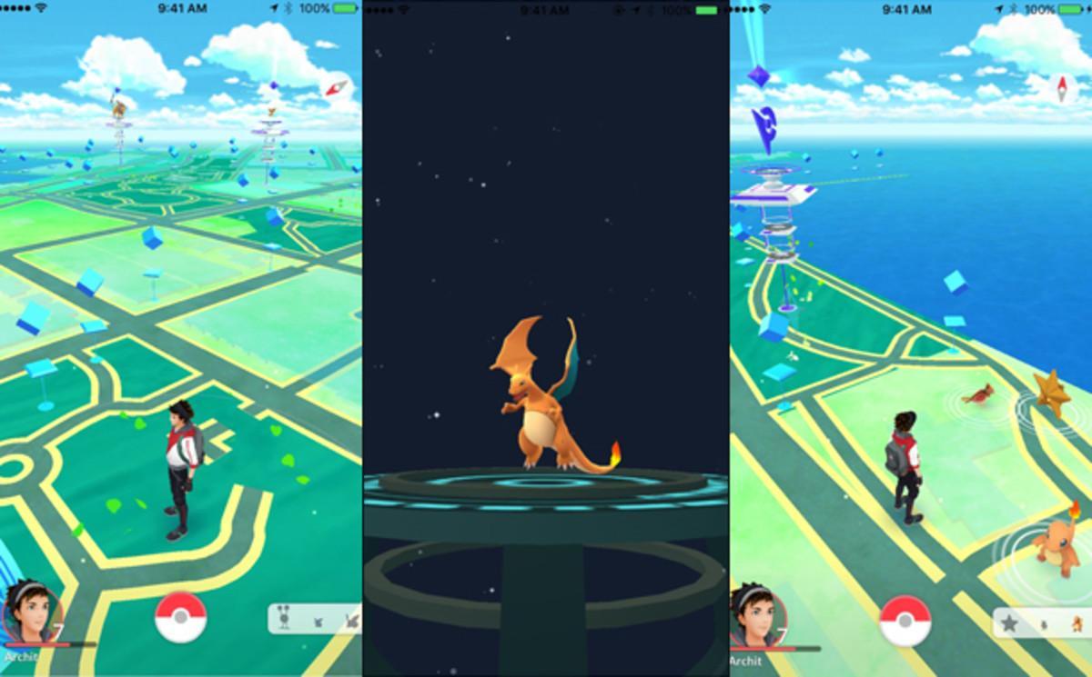 Mapa de Pokémon Go con un charizard, criatura muy popular y difícil de atrapar en el juego.