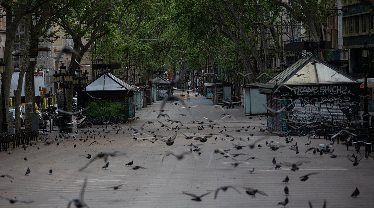 La Rambla de Barcelona, completamente vacía, el 23 de abril, día de Sant Jordi. La Rambla de Barcelona, completamente vacía, el 23 de abril, día de Sant Jordi.