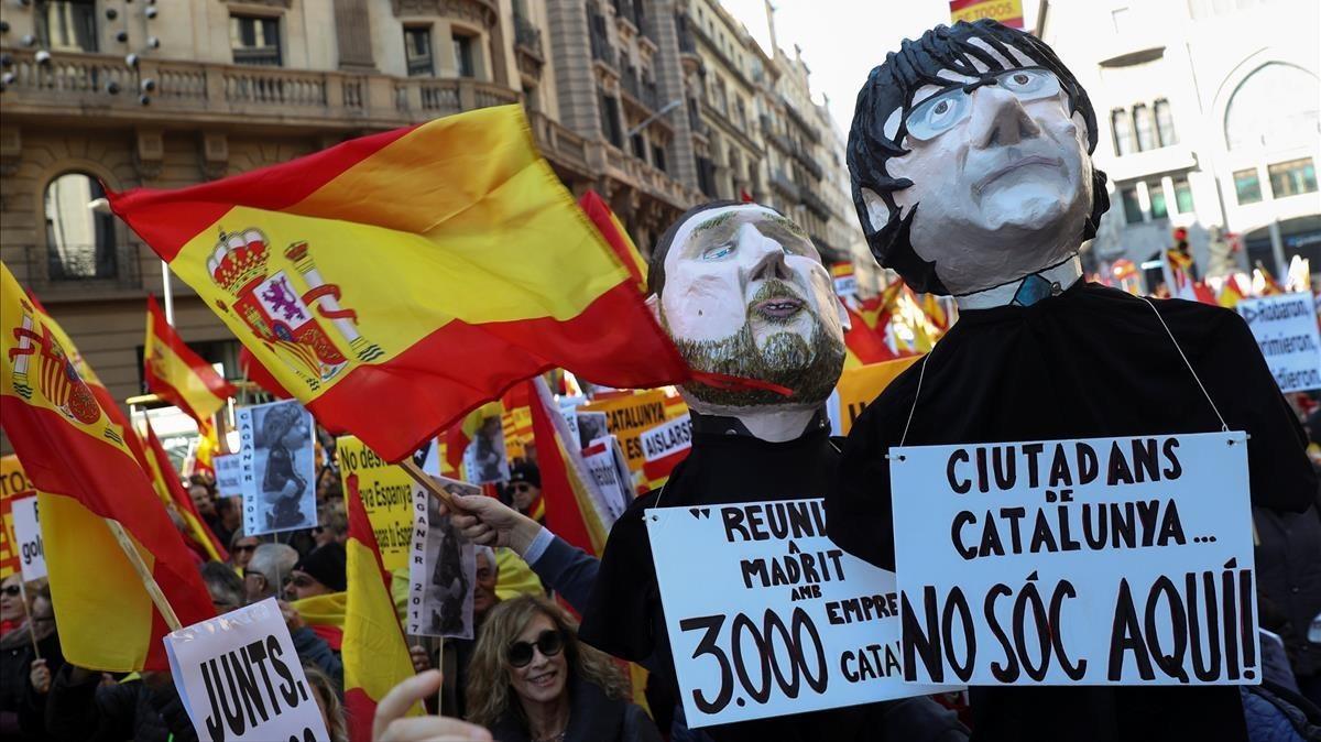 Manifestación en defensa de la Constitución este miércoles en Barcelona.