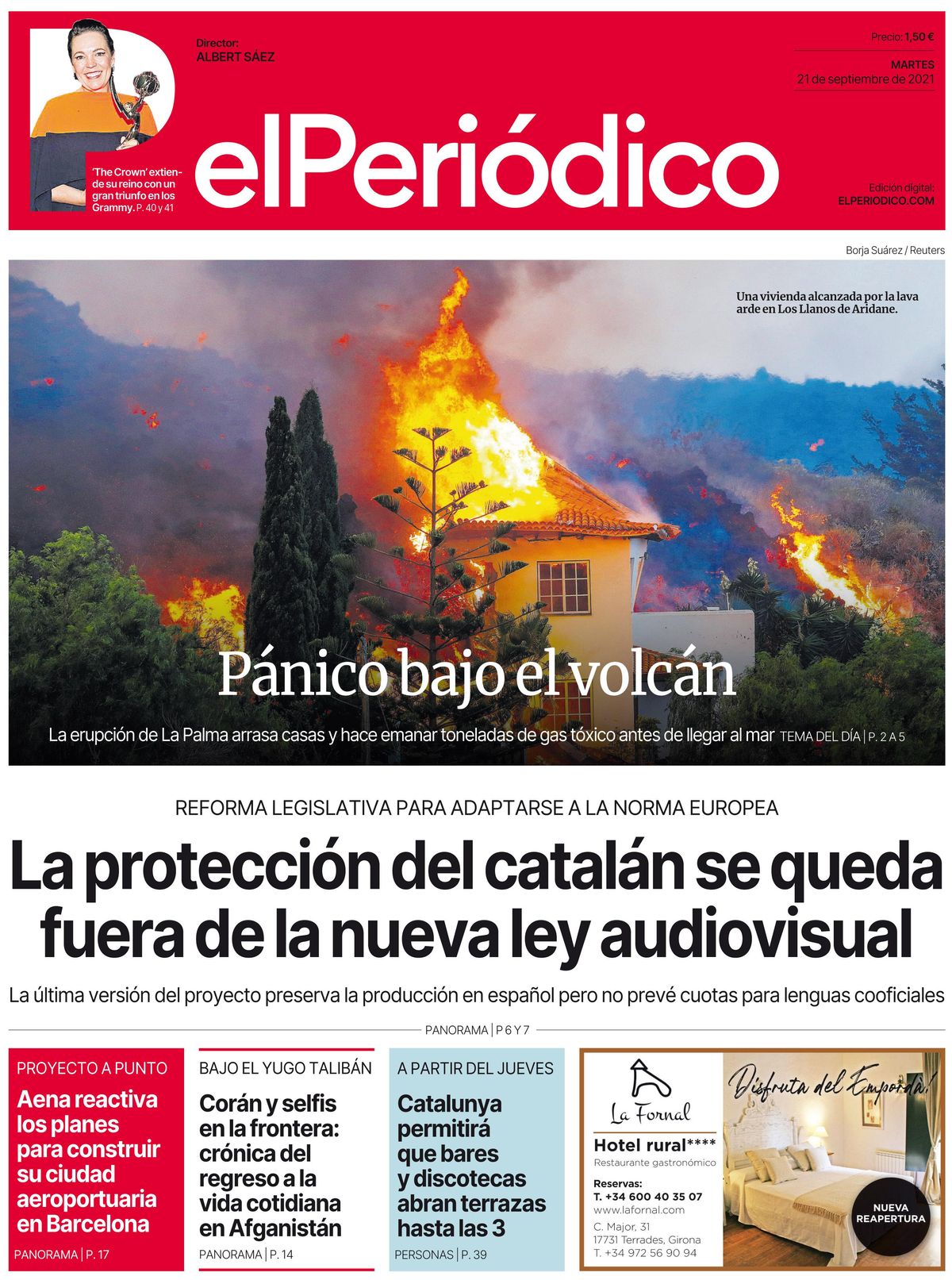 La portada de EL PERIÓDICO del 21 de septiembre del 2021 La portada de EL PERIÓDICO del 21 de septiembre del 2021