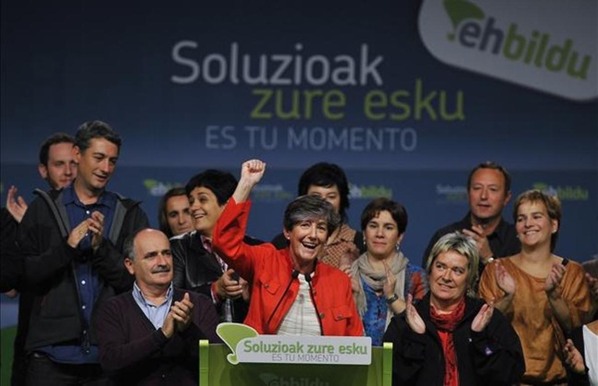  Laura Mintegi, líder de Euskal Herria Bildu, el domingo por la noche, trras conocerse los resultados electorales.