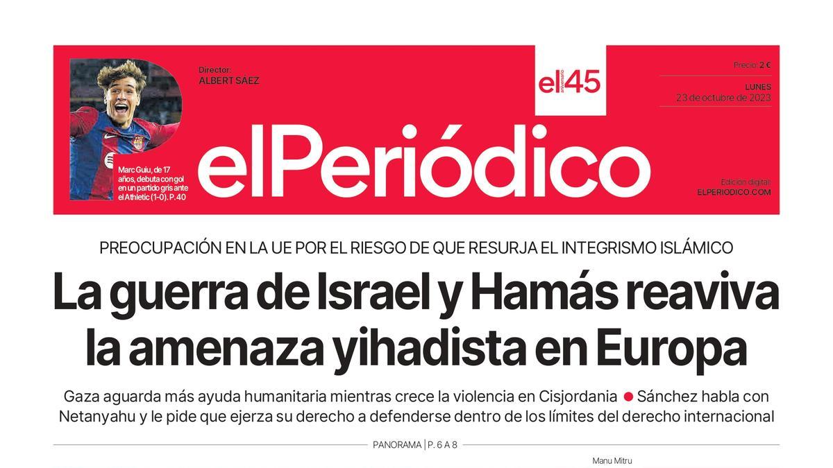La portada de EL PERIÓDICO del 23 de octubre de 2023