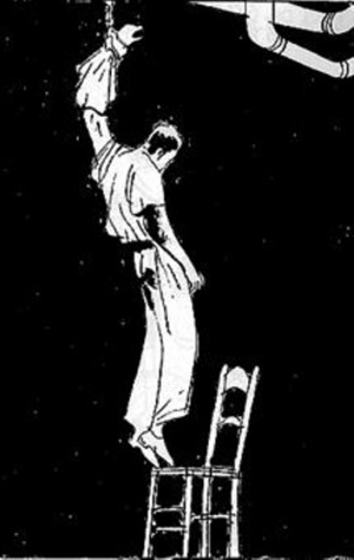 Arriba, una viñeta muestra a Miguel Núñez mientras fue torturado por la policía franquista. Al lado, portada del cómic.