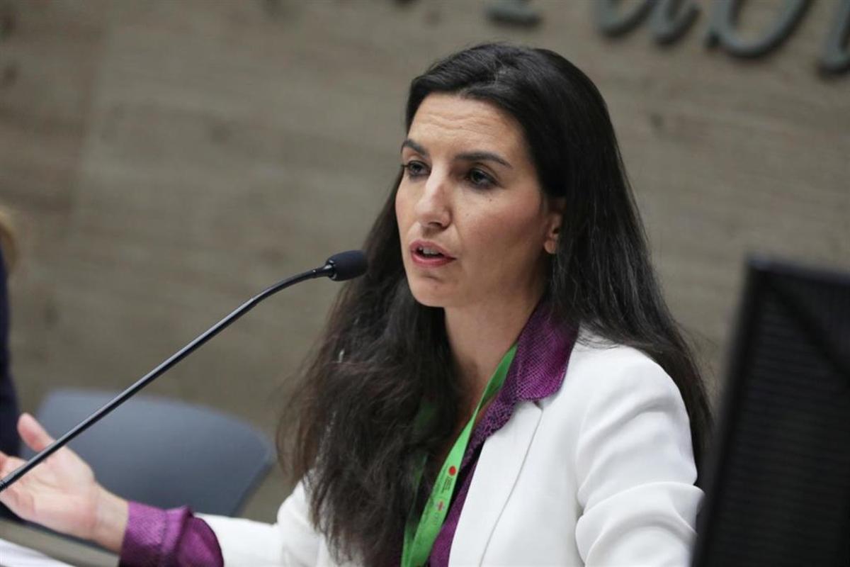 La portavoz de Vox en al Asamblea de Madrid, Rocío Monasterio, participa en un debate con otros representantes del PSOE, PP y Cs.  