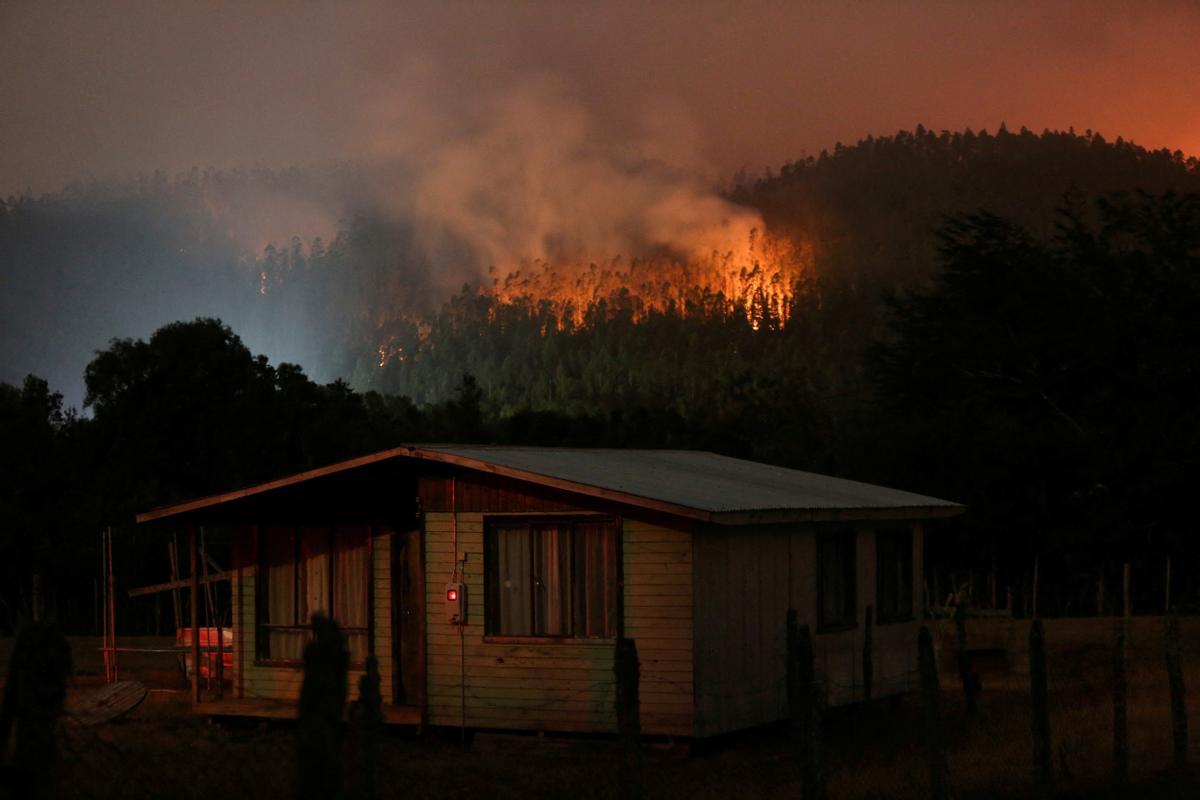 Incendio en la zona de Los Venados, cerca de la población chilena de Valdivia.