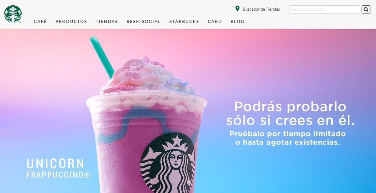 El Frappuccino Unicornio, en la web de Starbucks México.