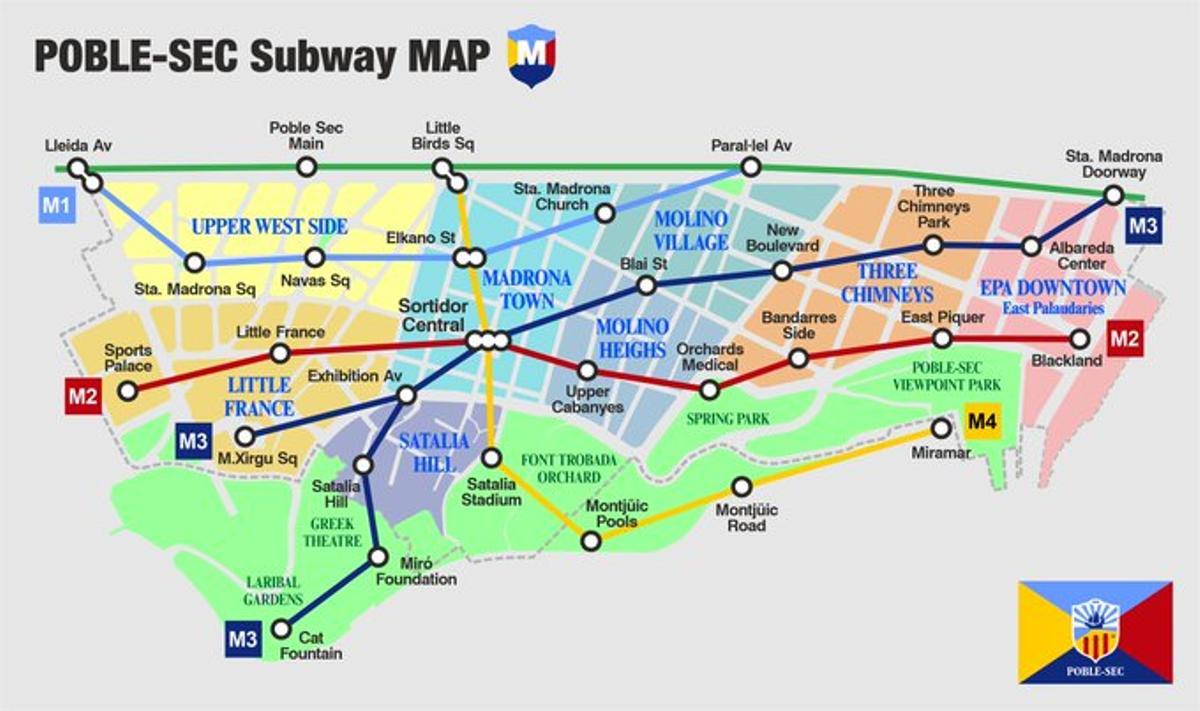 De 'Bandarres Side' a 'Cat Fountain': así es el imaginativo mapa del metro del Poble Sec