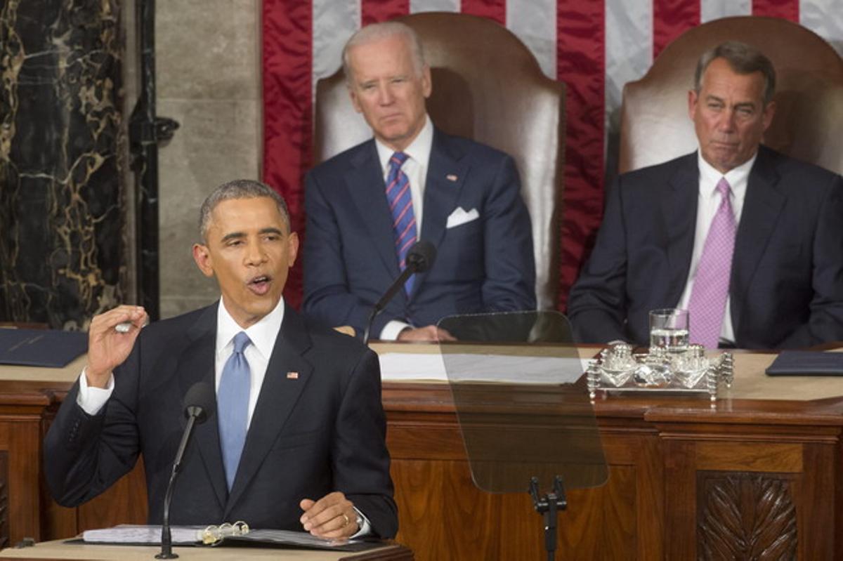 Barack Obama, durante el discurso que ha ofrecido en Washington ante el Congreso de Estados Unidos