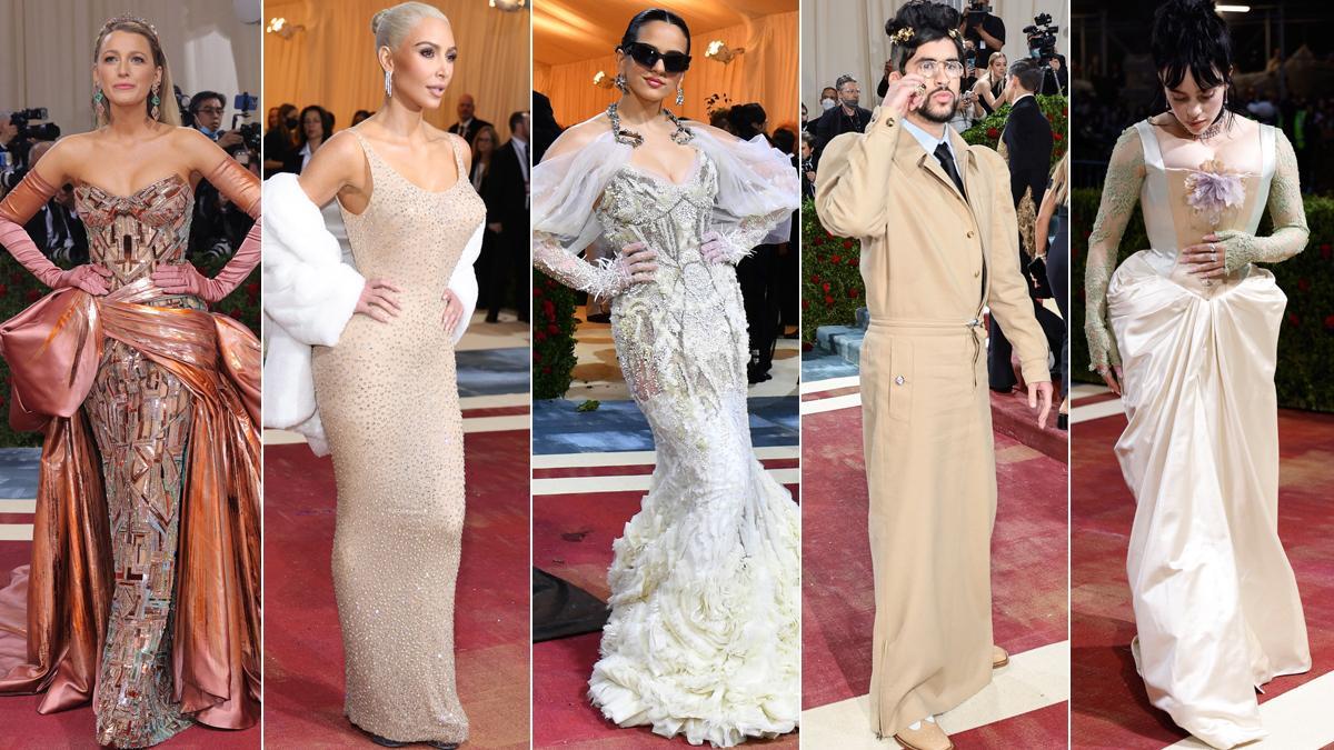 Glamour clásico en la Met Gala 2022. En la foto, Blake Lively, Kim Kardashian, Rosalía, Bad Bunny y Billie Eilish, en la alfombra roja.