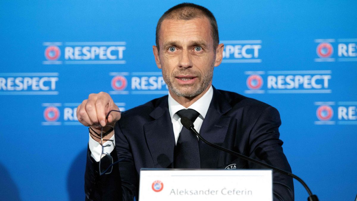 Aleksander Ceferin, el presidente de la UEFA, en su comparecencia. Aleksander Ceferin, el presidente de la UEFA, en su comparecencia.