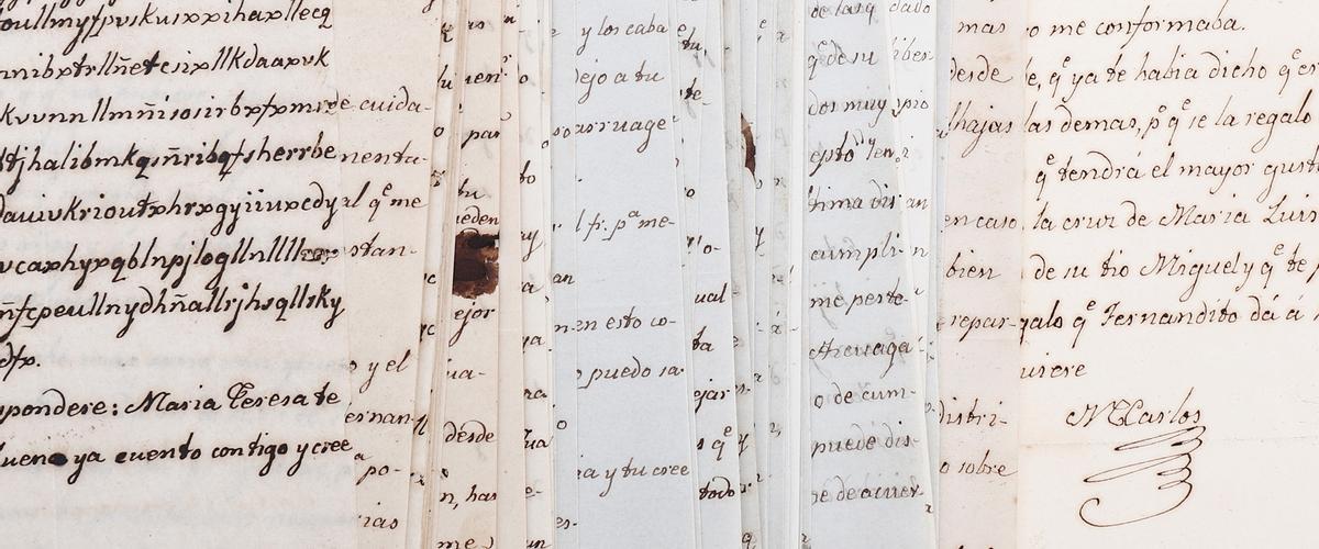 Cartas manuscritas de Carlos María Isidro de Borbón, la de la izquierda, cifrada y aún por desencriptar.