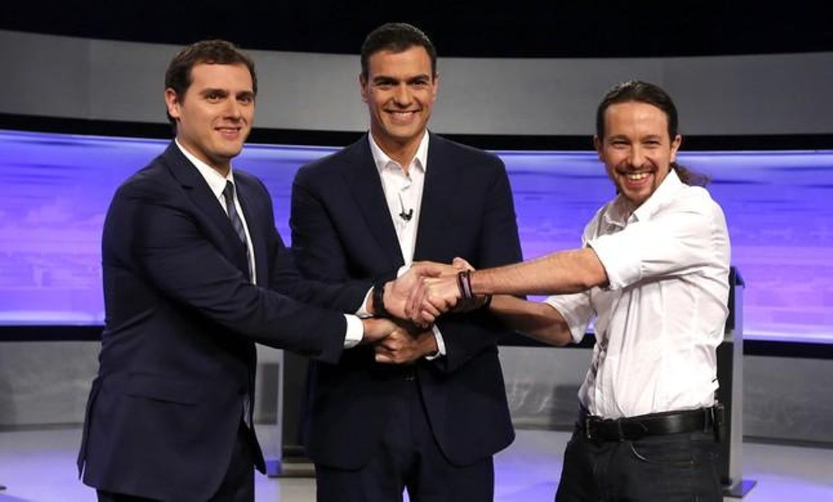 Albert Rivera, Pedro Sánchez y Pablo Iglesias en el debate organizado por El País Albert Rivera, Pedro Sánchez y Pablo Iglesias en el debate organizado por El País