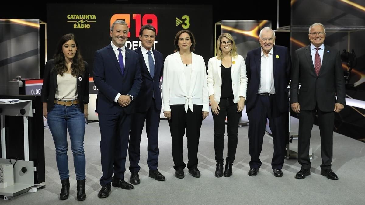 Los aspirantes a alcalde de Barcelona, en el debate de TV-3. Los aspirantes a alcalde de Barcelona, en el debate de TV-3.