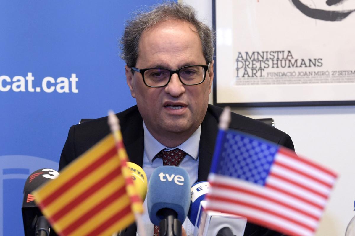El ’president’ de la Generalitat de Catalunya, Quim Torra, en la sede de Acció, la oficina comercial de la Genaralitat de Cataluña en Washington.