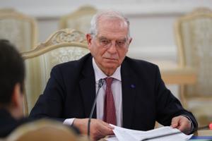 El jefe de la diplomacia europea, Josep Borell, durante su reunión con el titular de Exteriores ruso, Serguéi Lavrov.