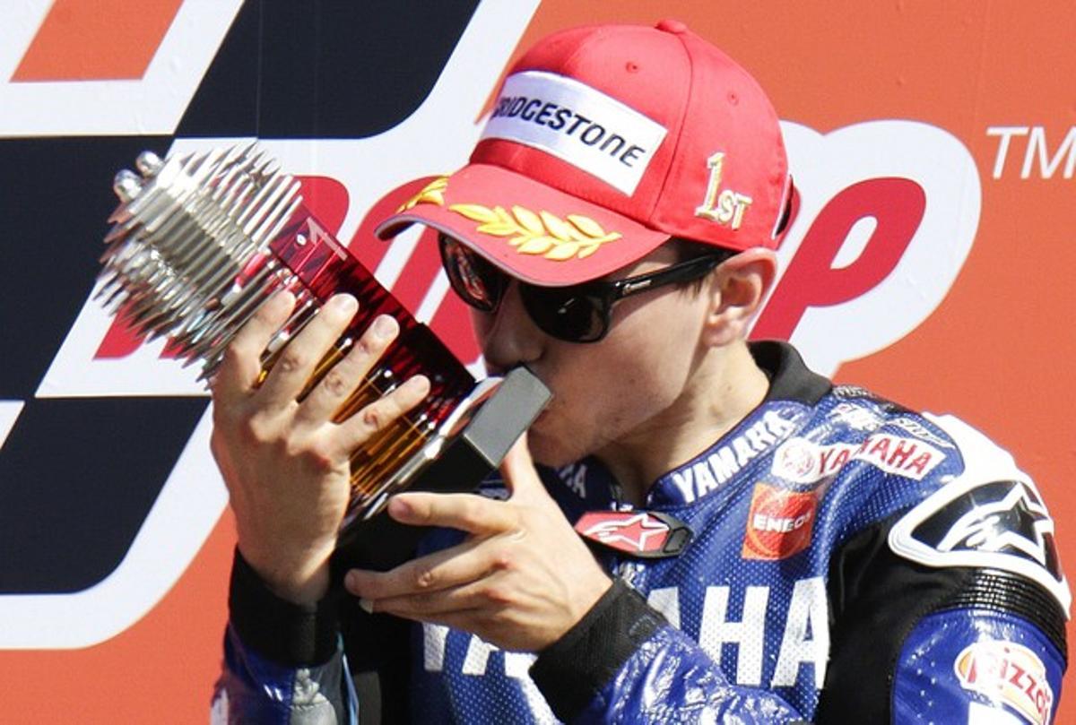 Jorge Lorenzo en el podio del Gran Premio de San Marino. REUTERS