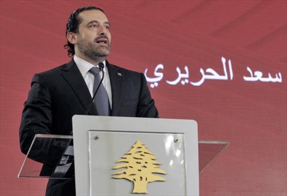 Saad Hariri, durante una conferencia el viernes en Beirut.
