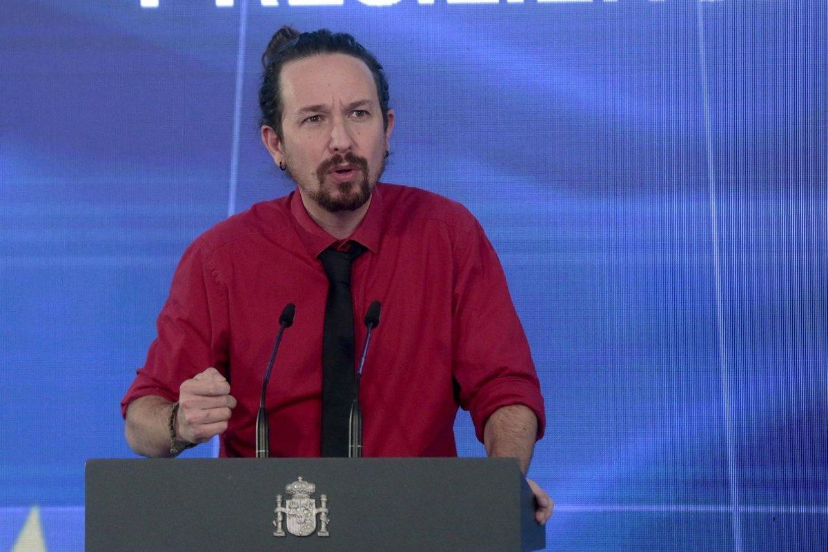 El vicepresidente segundo del Gobierno, Pablo Iglesias, durante la presentación del plan de recuperación, este 7 de octubre en la Moncloa. El vicepresidente segundo del Gobierno, Pablo Iglesias, durante la presentación del plan de recuperación, este 7 de octubre en la Moncloa.