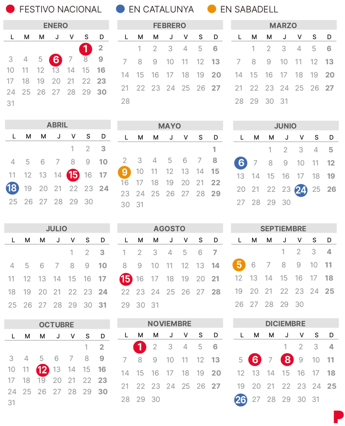 Calendario laboral Sabadell 2022.