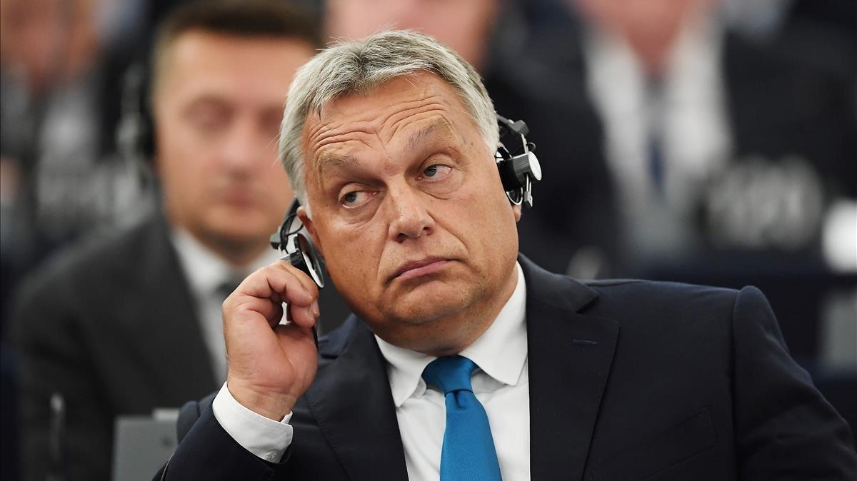 El primer ministro, Vicktor Orban, en el Parlamento Europeo este martes.