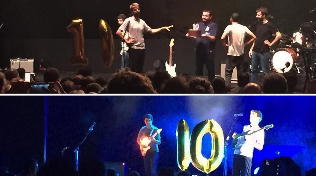 Secuencia de la sorpresa a los Manel en Pedralbes la noche del viernes. Secuencia de la sorpresa a los Manel en Pedralbes la noche del viernes.