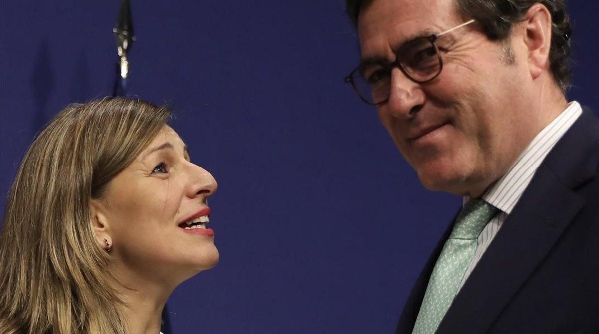 Yolanda Díaz, ministra de Trabajo, y Antonio Garamendi, presidente de la CEOE, Yolanda Díaz, ministra de Trabajo, y Antonio Garamendi, presidente de la CEOE,
