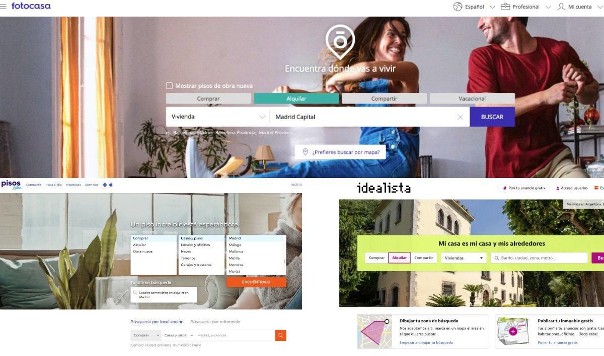 Imagen de tres de los principales portales inmobiliarios Imagen de tres de los principales portales inmobiliarios