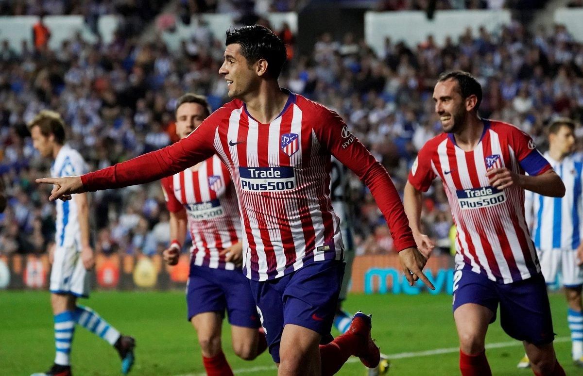 Álvaro Morata celebra uno de sus goles ante la Real Sociedad. Álvaro Morata celebra uno de sus goles ante la Real Sociedad.