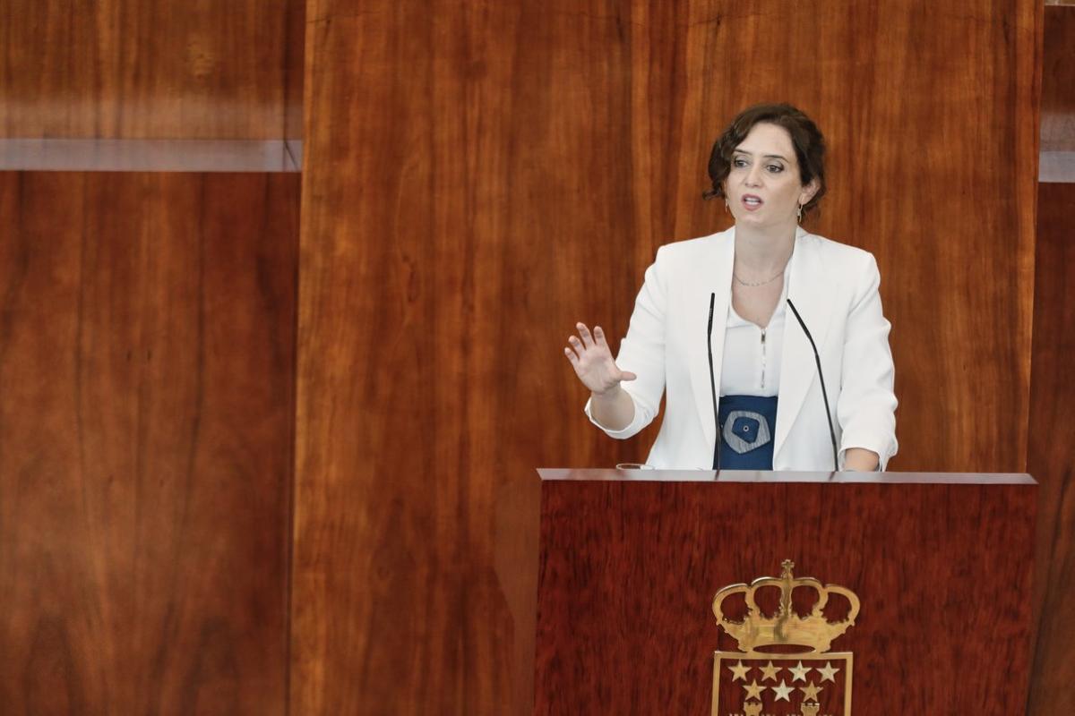 La presidenta madrileña, Isabel Díaz Ayuso, durante el debate del estado de la región, el pasado 15 de septiembre en la Asamblea autonómica. 