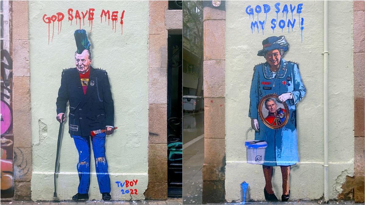 Tvboy demana a Déu que s’apiadi dels reis Joan Carles I i Carles III en el seu nou mural a Barcelona