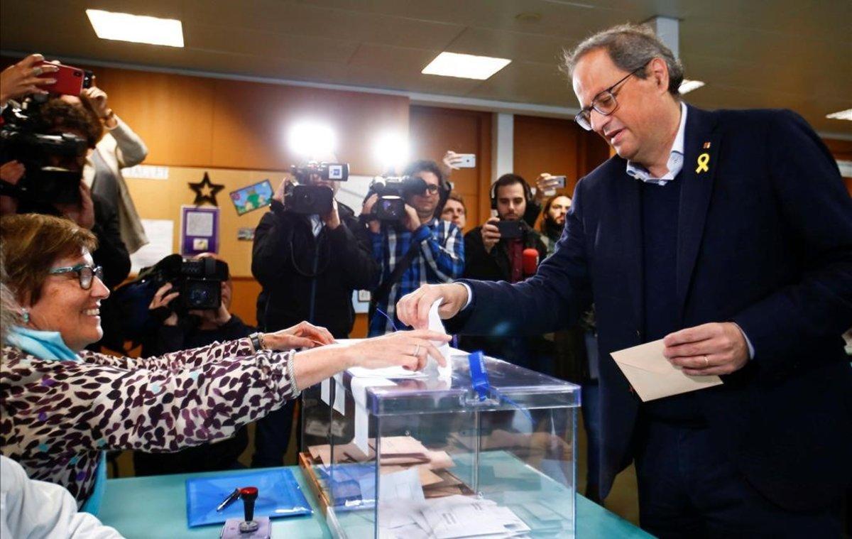 El ’president’ de la Generalitat, Quim Torra, en el momento de votar en Barcelona el pasado 28 de abril. El ’president’ de la Generalitat, Quim Torra, en el momento de votar en Barcelona el pasado 28 de abril.