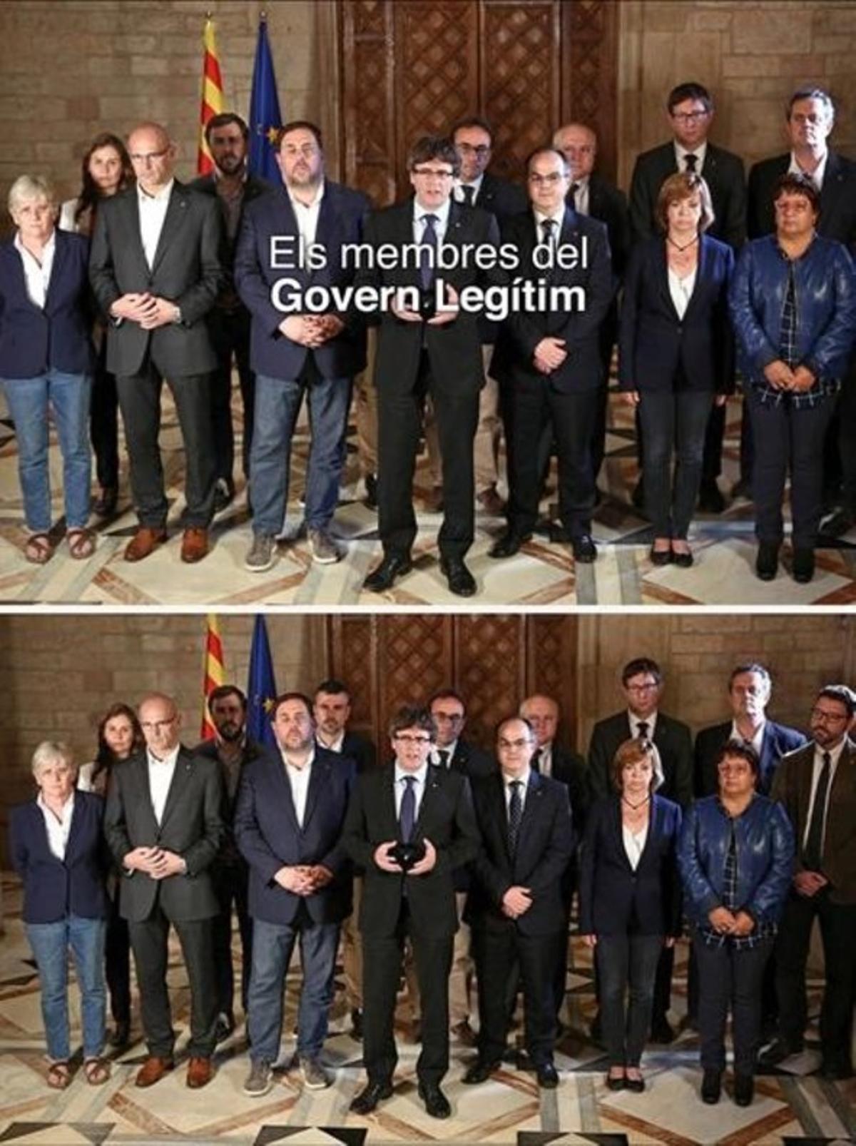La foto del Govern legítim de Puigdemont antes y después de borrar a Santi Vila.