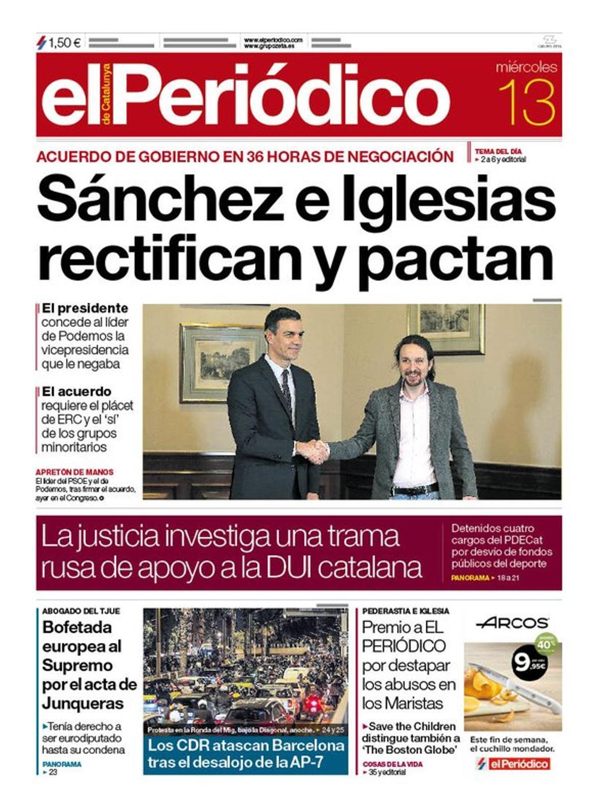 Prensa hoy: Portadas de los periódicos del 13 de noviembre del 2019