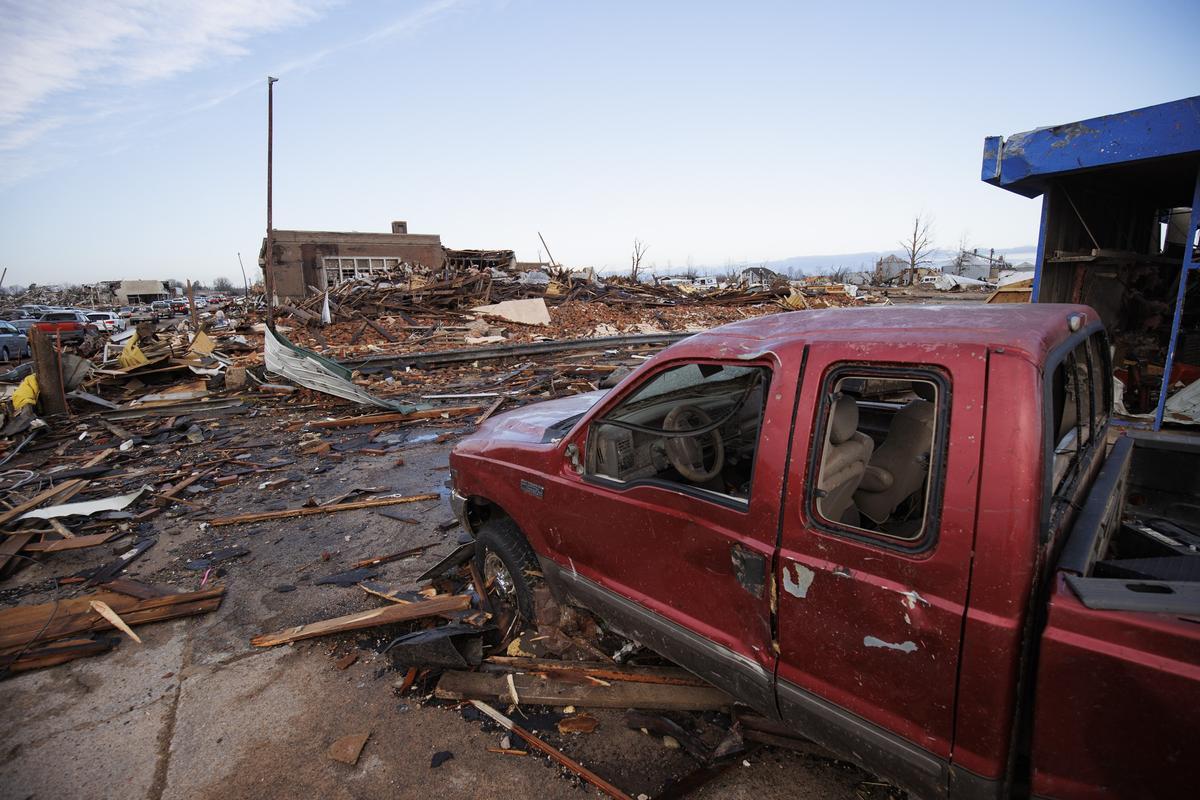 Un barrio devastado por el tornado de Kentucky. 