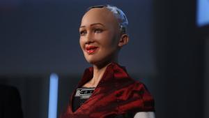 La robot humanoide Sophia, de la empresa Hanson Robotics, durante la quinta HR Conference de Barcelona.