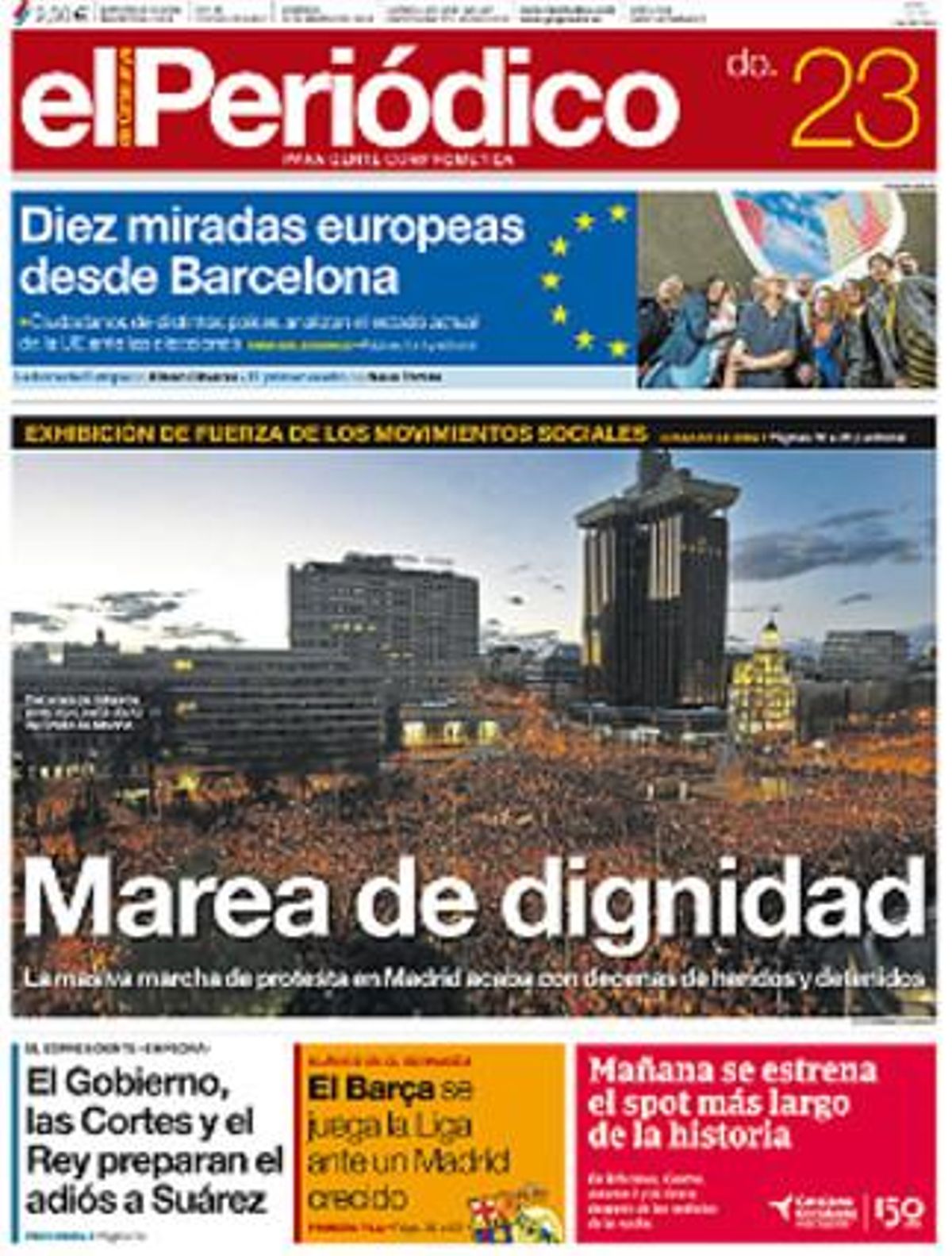La portada de EL PERIÓDICO (23-3-2014). La portada de EL PERIÓDICO (23-3-2014).