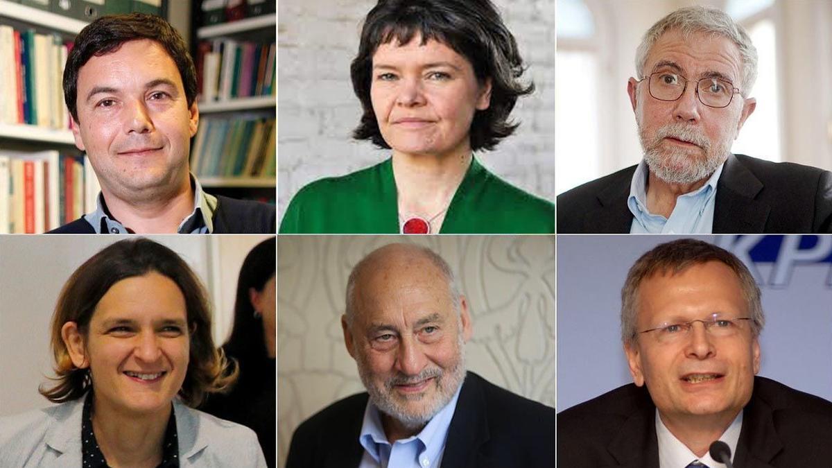 De izquierda a derecha, Piketty, Raworth y Krugman (arriba). Abajo, Duflo, Stiglitz y Rodrik.