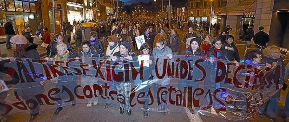 Manifestación conmemorativa del Día de la Mujer Trabajadora, ayer en Barcelona. Manifestación conmemorativa del Día de la Mujer Trabajadora, ayer en Barcelona.