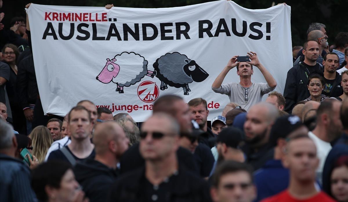 Manifestación de ultraderecha contra los extranjeros en Chemnitz.
