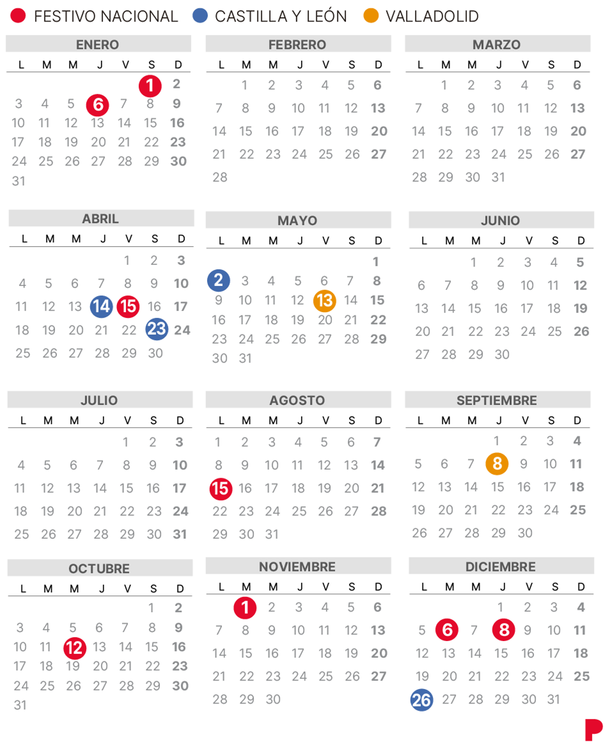 Calendari laboral de Valladolid del 2022 (amb tots els dies festius)