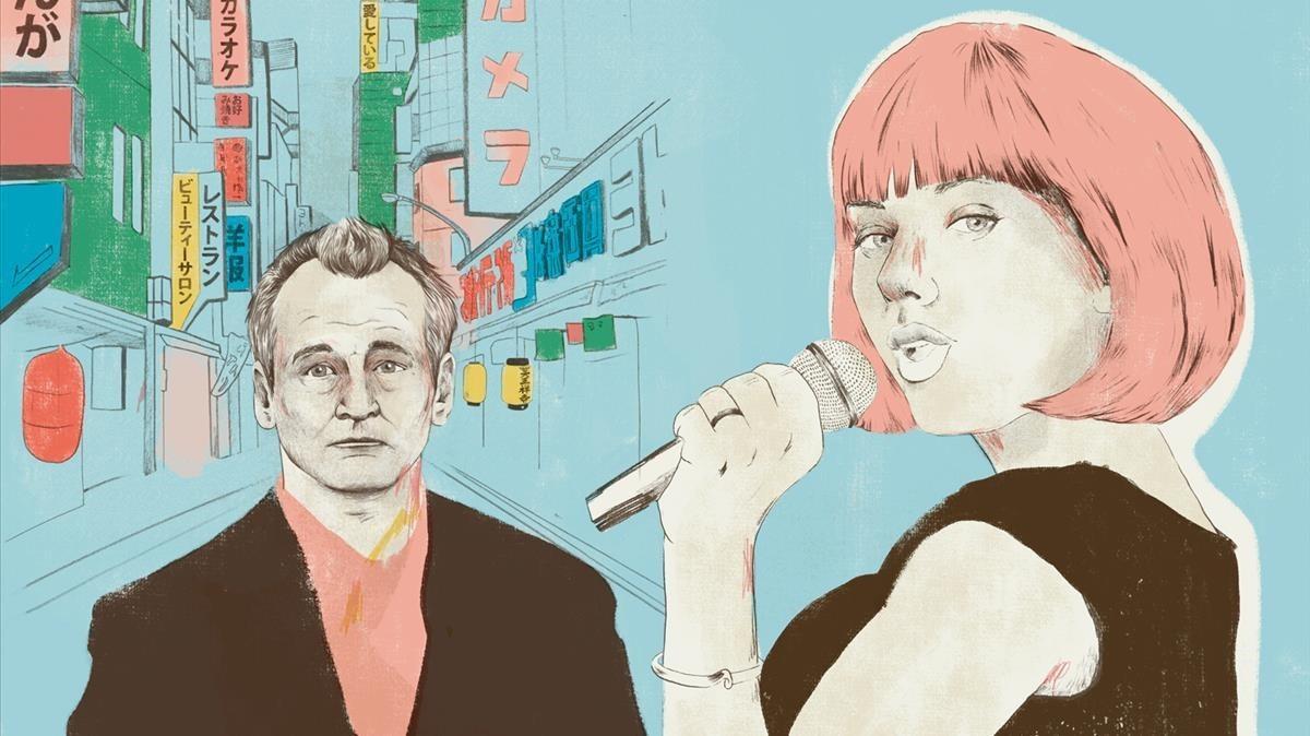 Ilustración de Scarlett Johansson y Bill Murray en la película ’Lost in Traslation’.