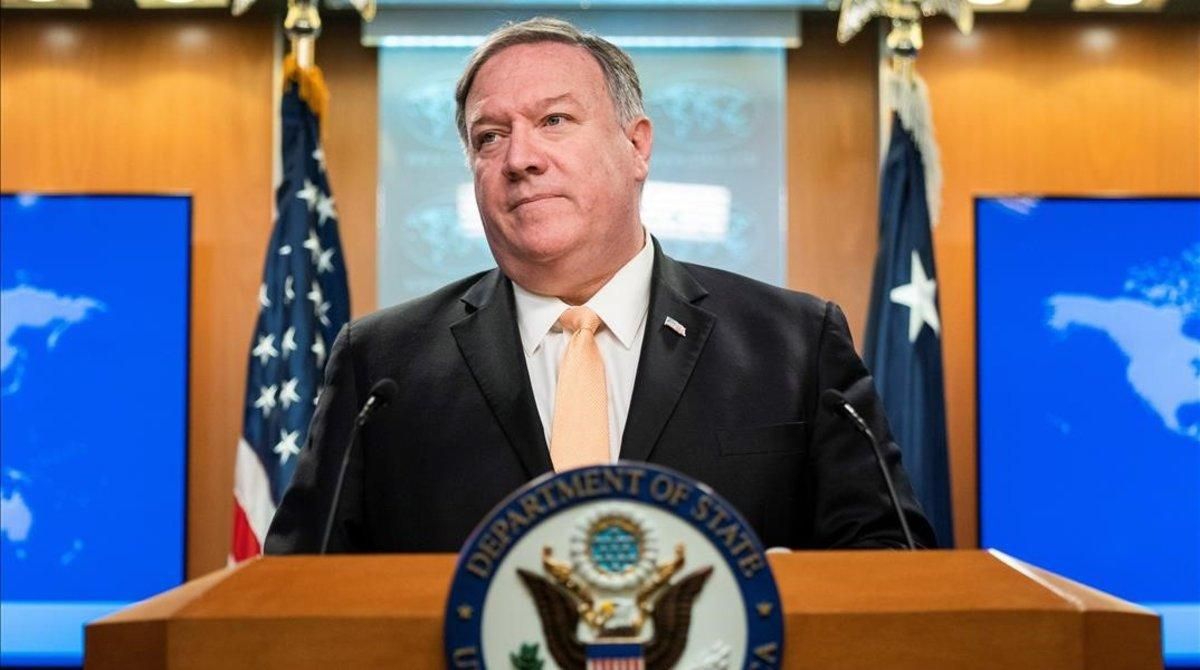 Mike Pompeo al anunciar el lunes el fin de las exenciones para la compra de petróleo iraní. Mike Pompeo al anunciar el lunes el fin de las exenciones para la compra de petróleo iraní.