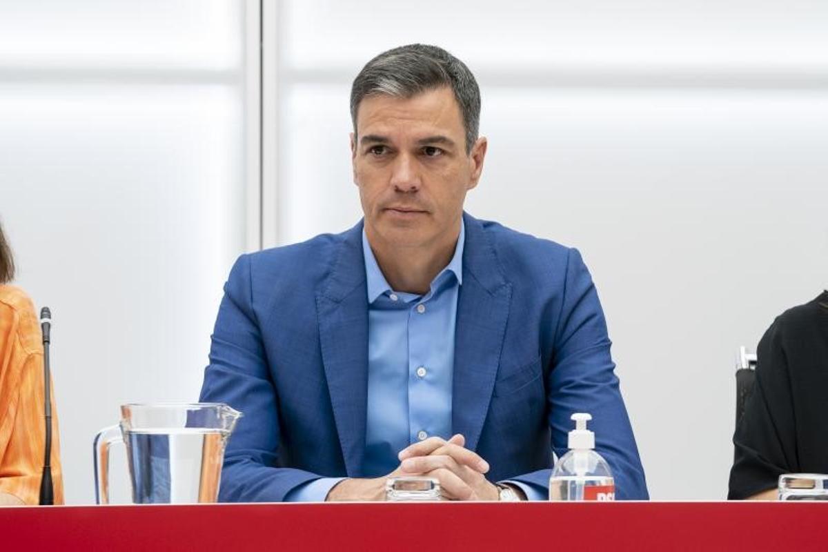 El secretario general del PSOE y presidente del Gobierno, Pedro Sánchez, durante la reunión de la ejecutiva federal del PSOE, en la sede socialista de Ferraz, este 20 de junio de 2022. El secretario general del PSOE y presidente del Gobierno, Pedro Sánchez, durante la reunión de la ejecutiva federal del PSOE, en la sede socialista de Ferraz, este 20 de junio de 2022.