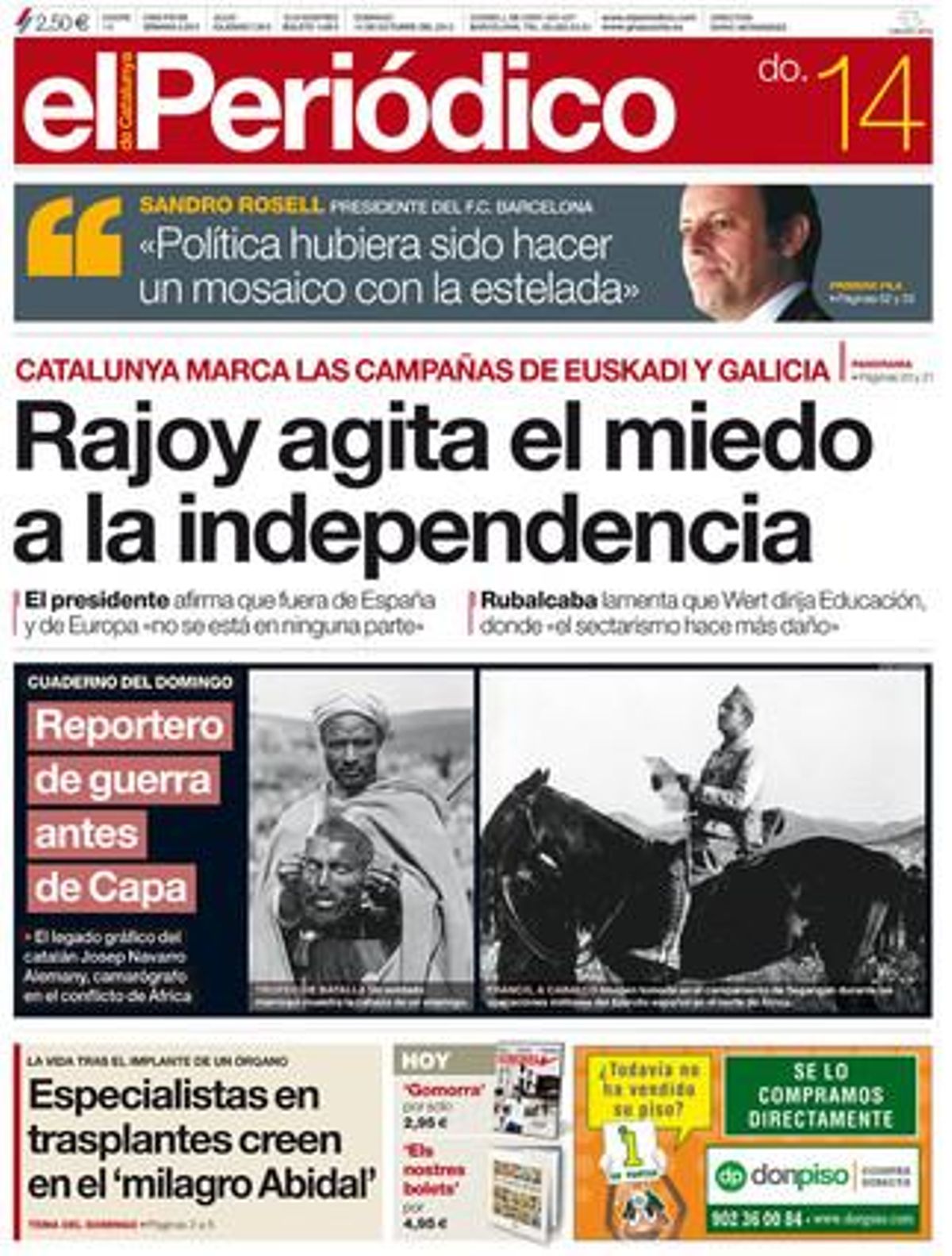 Portada de EL PERIÓDICO de este domingo. Portada de EL PERIÓDICO de este domingo.