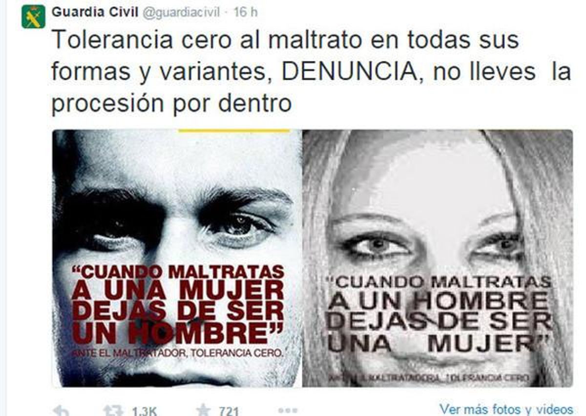 El polémico tuit retirado por la Guardia Civil. El polémico tuit retirado por la Guardia Civil.