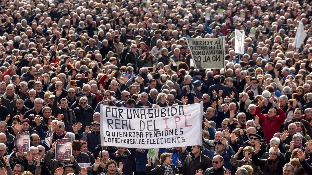 Imagen de una manifestación de pensionistas en Bilbao, en febrero del 2018.