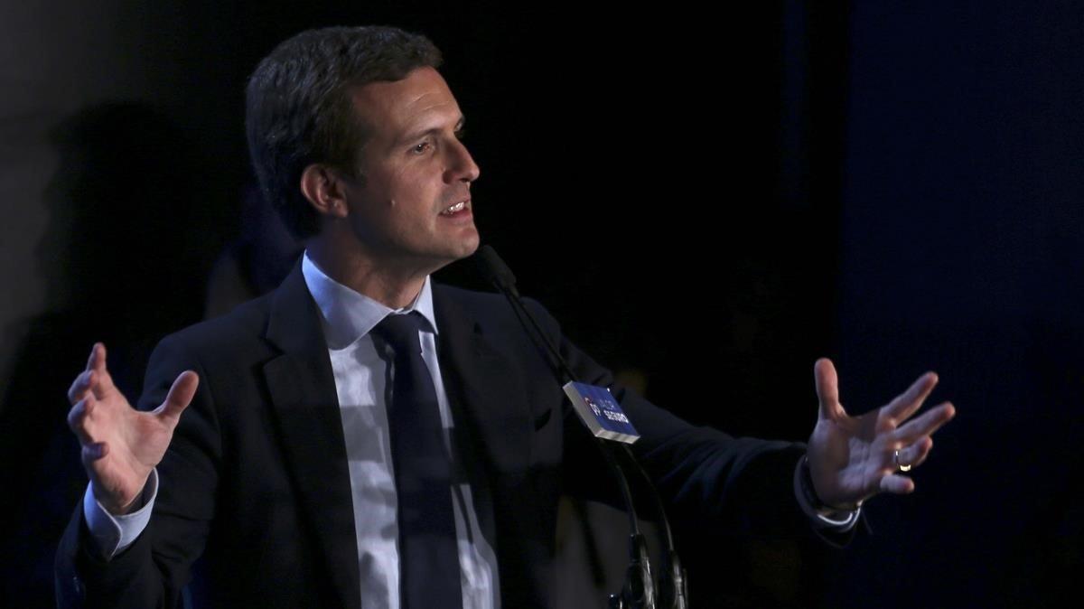 Pablo Casado, el pasado 11 de abril, en el inicio de la campaña electoral del PP.