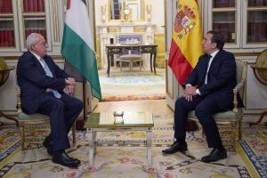 El ministro de Exteriores, José Manuel Albares, recibe en el Palacio de Viana de Madrid a su homólogo palestino, Riad Al Malki, para repasar las relaciones bilaterales y de cooperación y la situación regional.