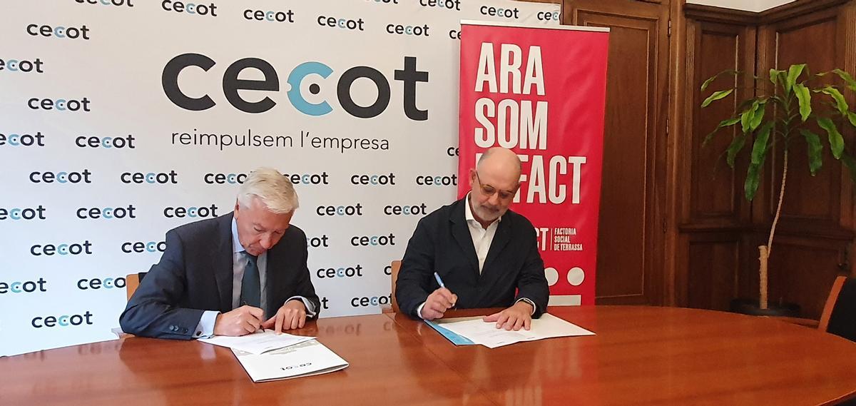 El presidente de la CECOT, Antoni Abad y el presidente de LaFACT, Factoria Social de Terrassa, Xavier Queralt
