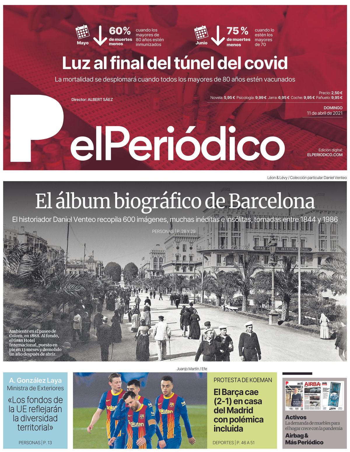 La portada de EL PERIÓDICO del 11 de abril de 2021 La portada de EL PERIÓDICO del 11 de abril de 2021